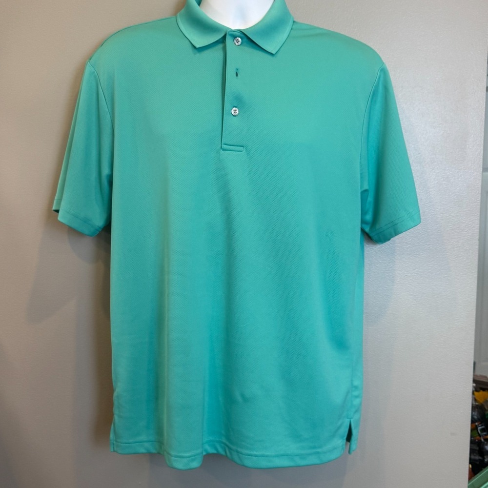 PGA TOUR Airflux Golf Polo Shirt Men's Medium Aqua Moisture Wicking Performance